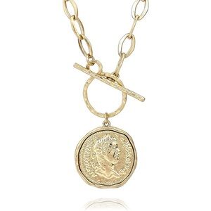 POMINA Medallion Coin Necklace Gold tone Chunky Link Chain Statement Classic